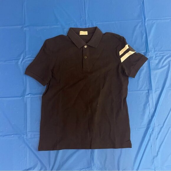 Other - Moncler Black and White Polo Shirt with Striped Sleeves